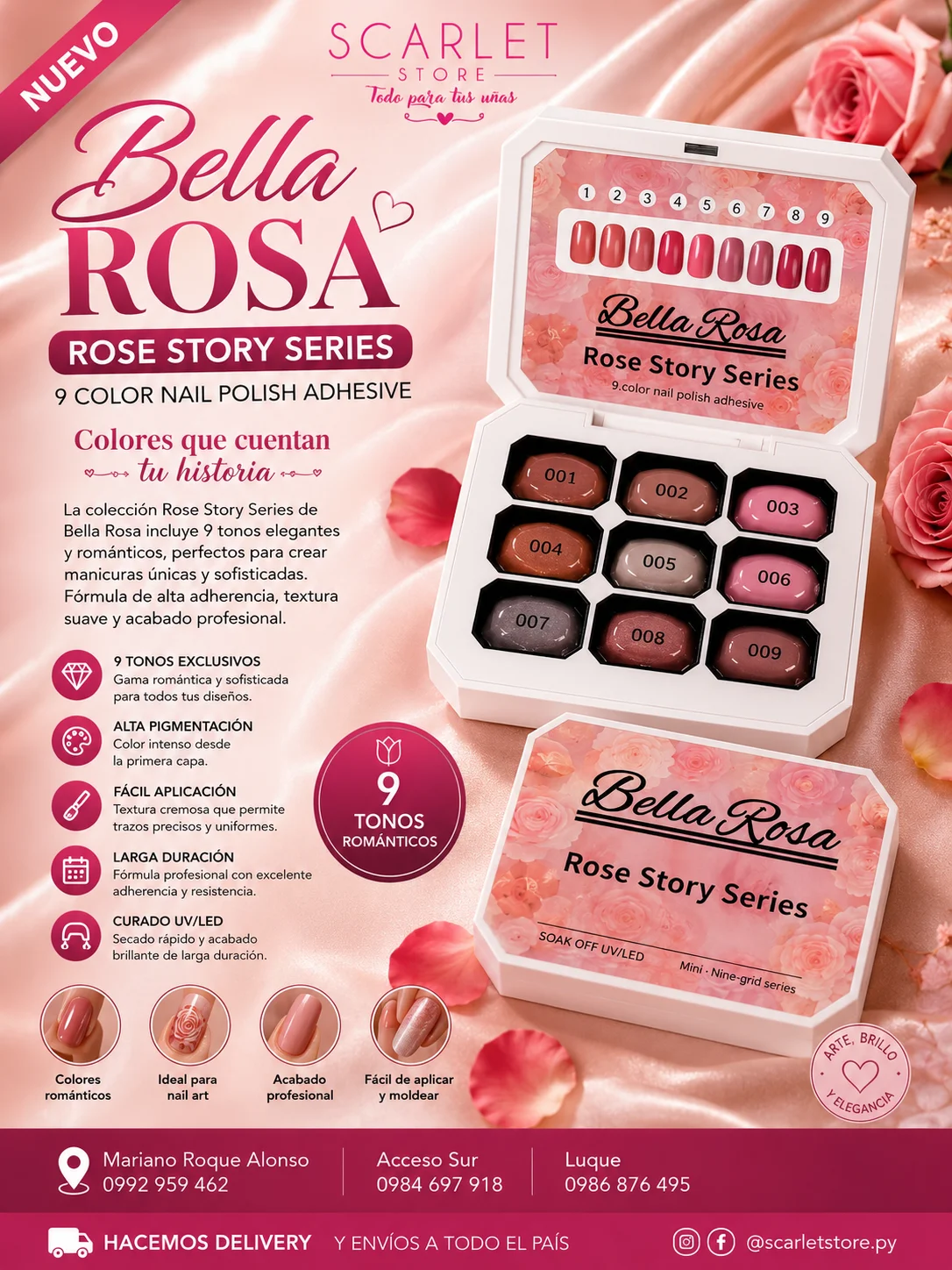 BELLA ROSA ROSE STORY SERIES - COLECCIÓN DE 9 ESMALTES SEMIPERMANENTES UV/LED