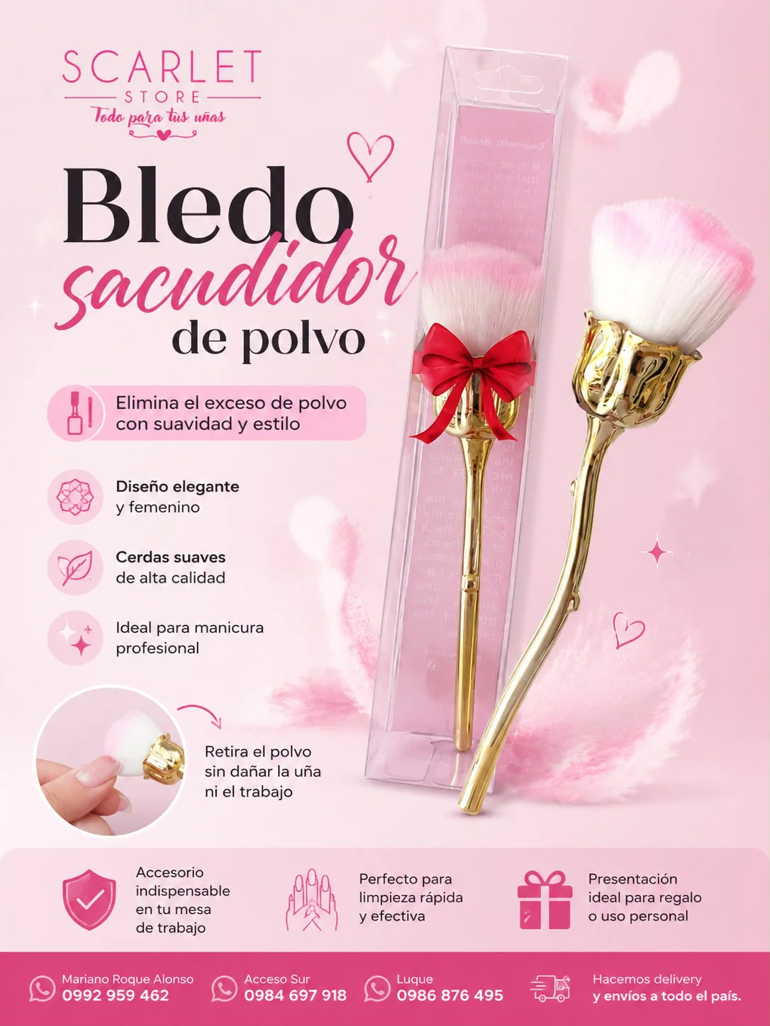 SACUDIDOR DE POLVO PARA UÑAS FLOR  BROCHA PARA MANICURA Y PEDICURA -